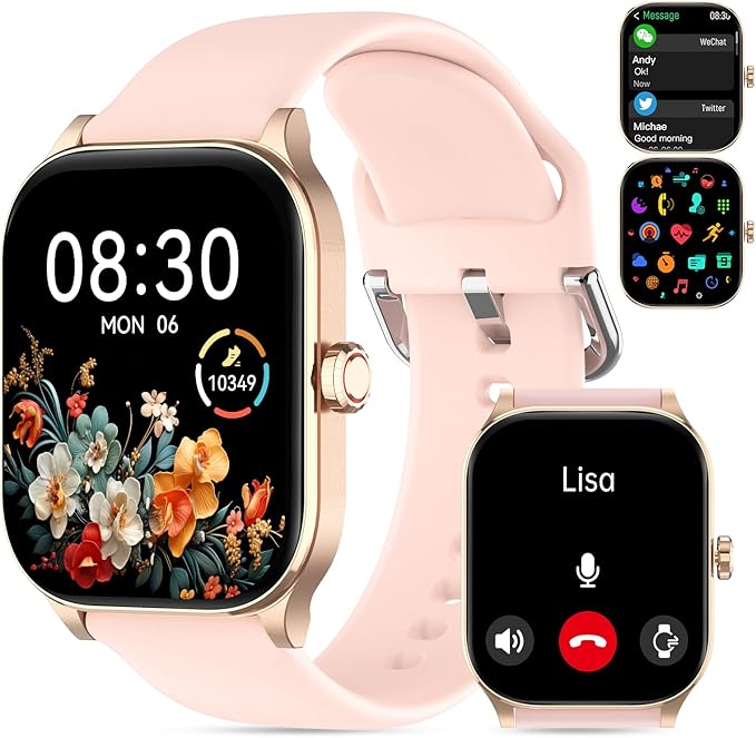 Smart Watch for Women Men(Answer/Make Call), Smartwatches with Heart Rate/SpO2/Sleep/Stress Monitor, IP68 Waterproof Activity Tracker for Android iPhone, 100+ Sports Fitness Watches (Pink, 1.85")