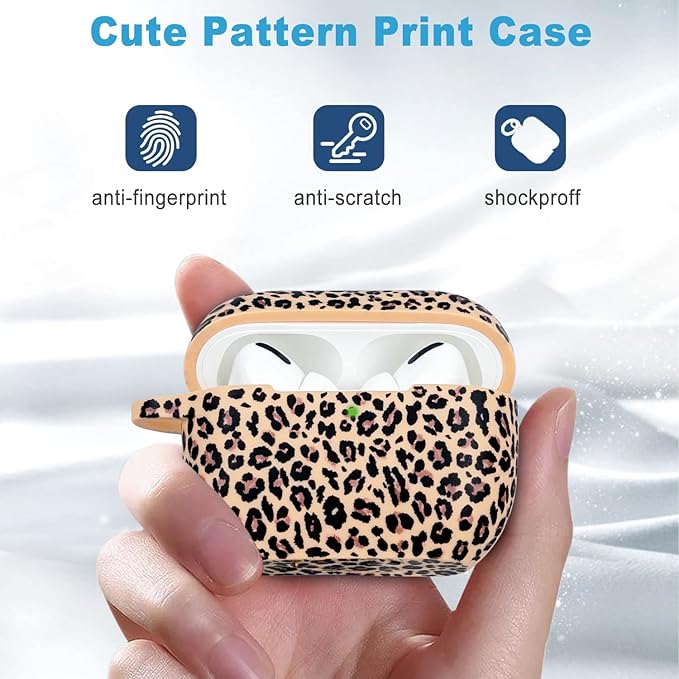 Khaki Leopard Silicone Compatible with AirPods Pro Case 2019, Gawnock Soft Case Cover Flexible for Print Cover for Women Girls with Keychain - Khaki Leopard Cheetah