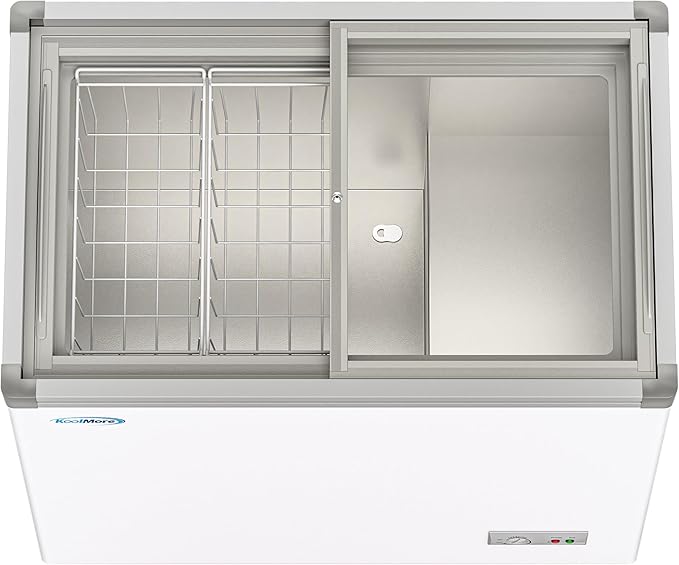 KoolMore 33 in. Flat‑Top Ice Cream Display Freezer, 7 Cu. Ft. Commercial Chest Freezer with Sliding Glass Doors, ETL Listed in White