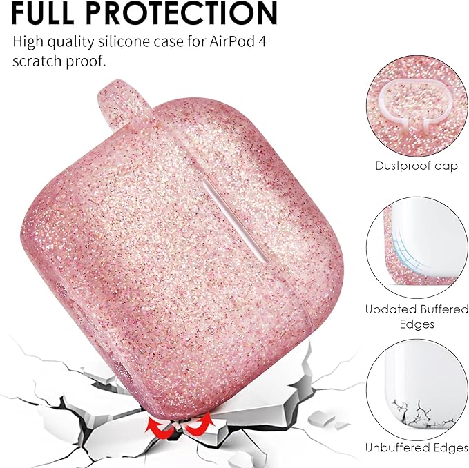 Filoto Compatible with AirPods 4 Case, Cute Compatible with AirPods 4 Case Cover for Women Girls, Silicone Protective Case with Bracelet Keychain(Rose Gold)