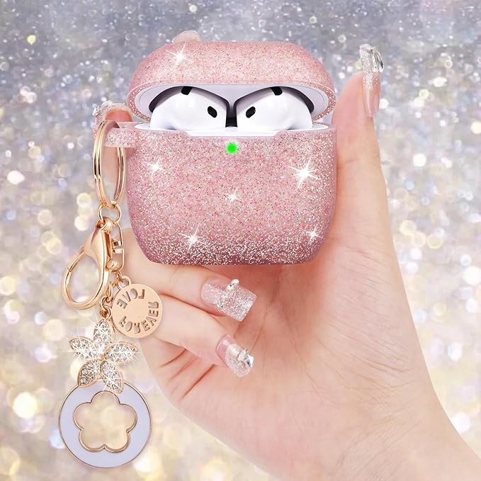 Case for Apple Airpods 4 - VISOOM Airpods 4 Cases 2024 Cover Women Anti-Drop Silicone iPods 4 Earbuds Wireless Accessorie Charging Cases Girl Bling Keychain for Airpod iPods 4th Generation