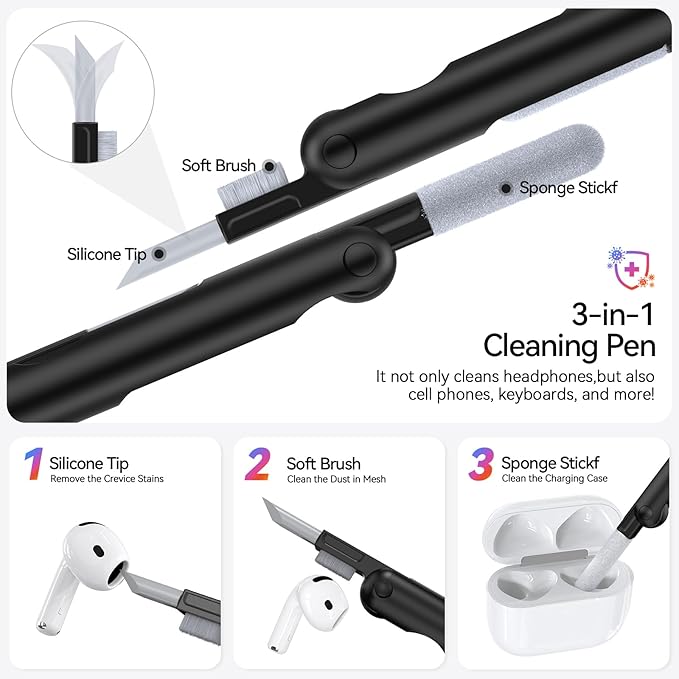for AirPods 4 Case (2024) with Phone Stand,（with Automatic Snap Switch） Carbon Fiber Design Protection Cover with Cleaning Pen,Silver