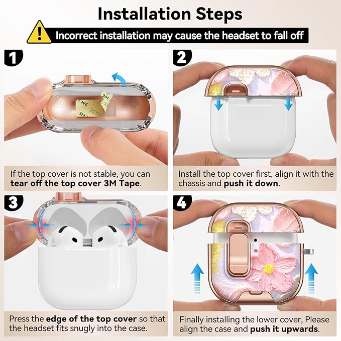 for AirPods 4 Case, with Safty Lock & Phone Stand for Floral AirPods 4th Generation Case Cover for Women Girly, iPod 4 Case with Keychain & Cleaner Kit - Oil Painting Flower