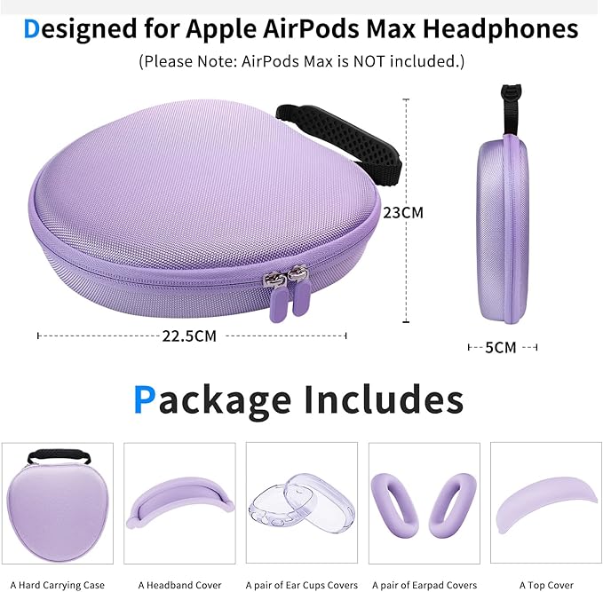 Hard Case for AirPods Max Supports Sleep Mode,Travel Carrying Headphone Case with AirPods Max Clear Ear Cups Cover/Silicone Earpad Case/Headband Cover,AirPod Max Protective Portable Storage Bag,Purple