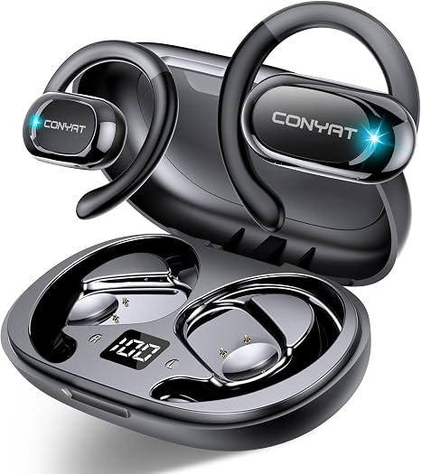 AI Real Time Translator Earbuds, Bluetooth 5.4 Open Ear Headphones, Black
