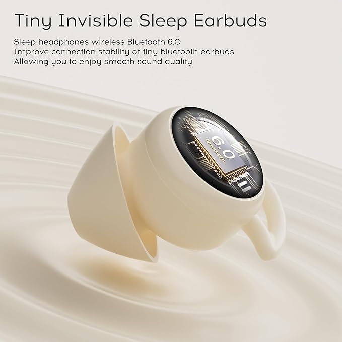 sunvito Sleep Earbuds Bluetooth 6.0, Mini Invisible Silicone Sleep Earbuds for Side Sleepers, Noise Blocking Sleeping Headphones, Hidden Earbuds with LED Display for Small Ears, Sleep & Relax (Beige)
