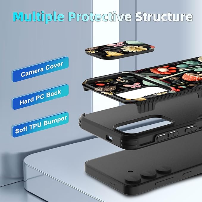 for Galaxy S25 FE Case Built in Slide Camera Lens Cover,Heavy Duty Shockproof Protection Dual Layer Case for Samsung Galaxy S25 FE 6.7" 2025,Mushroom Forest