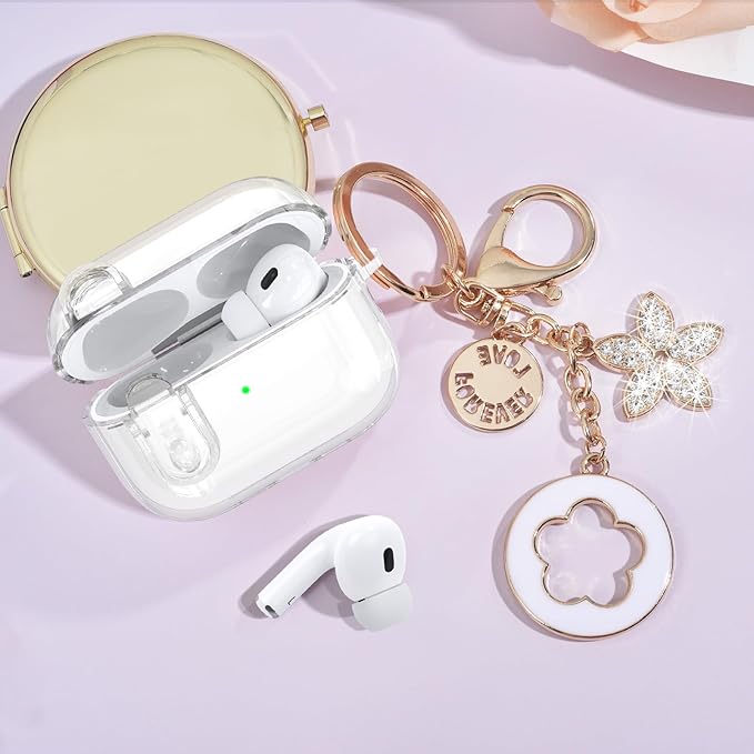 (with Safety Lock) Clear Case for Cute Apple Airpods Pro 3 Cases 2025 Women, VISOOM Soft TPU Air pods Pro3 Gen Cases iPods Pro3 Earbuds Case Bling Keychain & Cleaning Kit for Airpod iPod Pro 3rd Gen