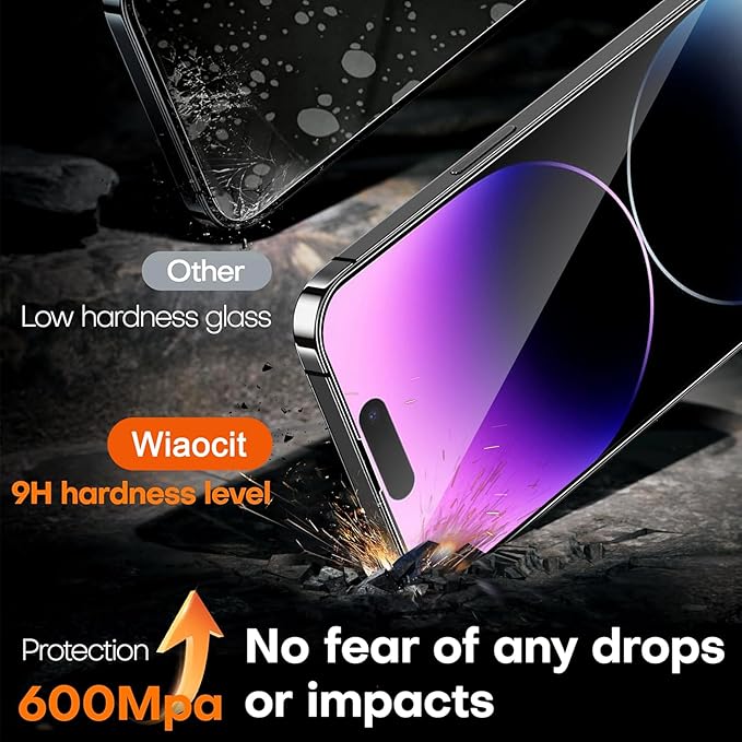 Wiaocit 3 Pack Tempered Glass Screen Protector for iPhone 14 Pro Max with 3 Pack Camera Lens Protector, 9H Hardness, Bubble Free, Case Friendly