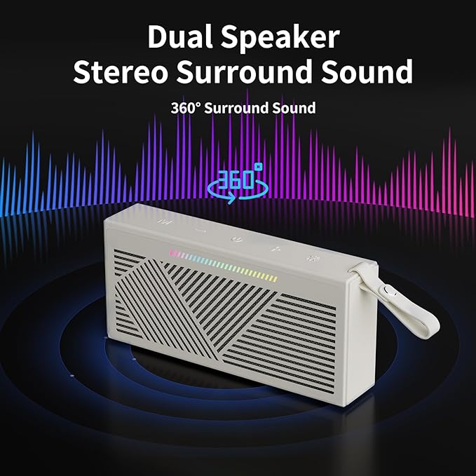Bluetooth Speaker, Portable Wireless Bluetooth Speakers with HD Sound, IPX5 Waterproof Speaker with RGB LED Lights, Bluetooth5.3, TWS Pairing, Long Playtime, for Home/Party/Outdoor/Beach/Bathroom
