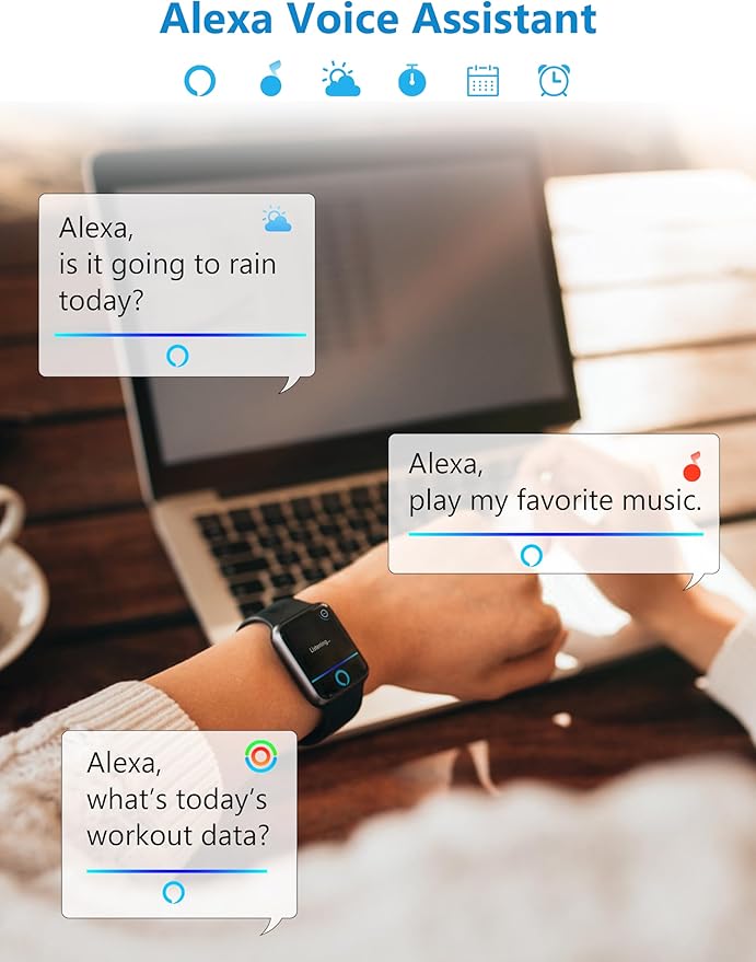Smart Watch, 1.83'' Smartwatch Women Men Answer Make Calls, Alexa Fitness Watch, IP68 Waterproof Fitness Tracker Watch, Heart Rate Monitor, 100+ Sports Pedometer Watch, Timer for android & iOS Phone