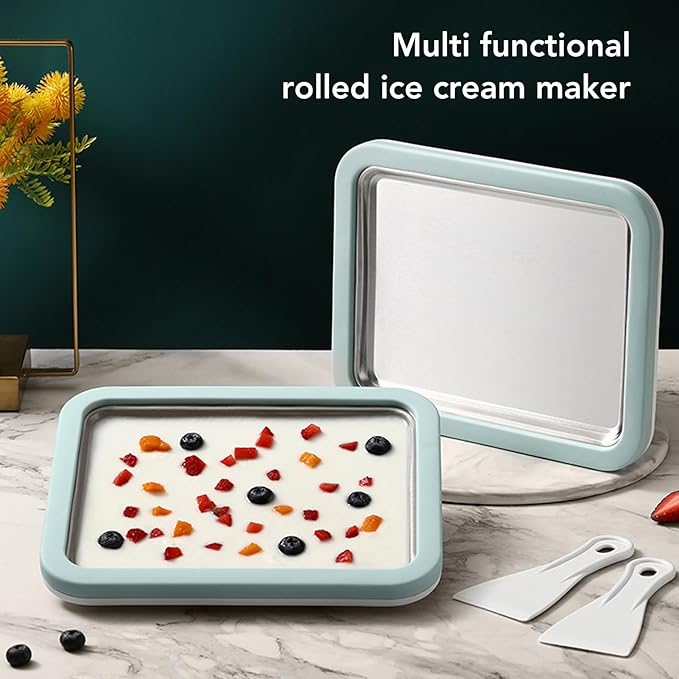 Fdit Ice Cream Maker, Rolled Ice Cream Maker, Stainless Steel Cold Pan Plate Homemade DIY Serve with 2 Spatula for Ice Cream Slushies Yogurt