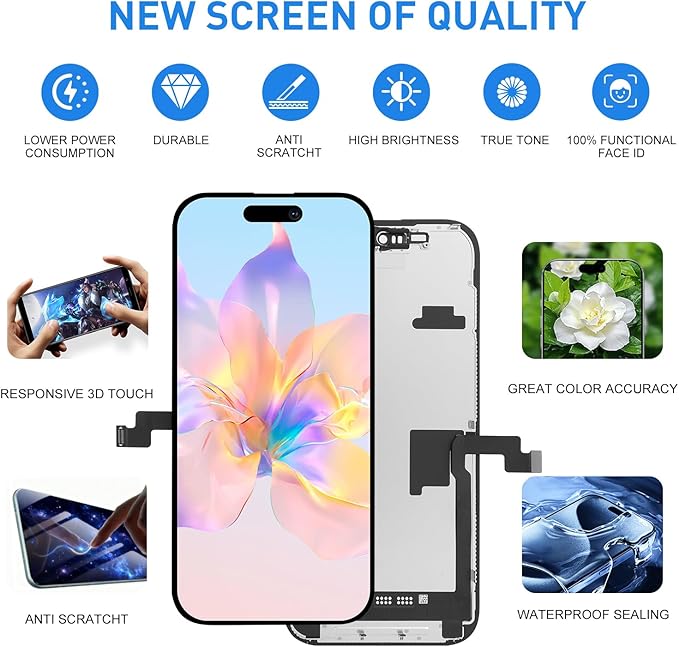 for iPhone 16pro Screen Replacement Kit Full Assembly with True Tone, iPhone 16pro LCD Display Digitizer Screen with 3D Touch Digitizer and Repair Tools Kit-Model A3293,A3083,A3292,A3294