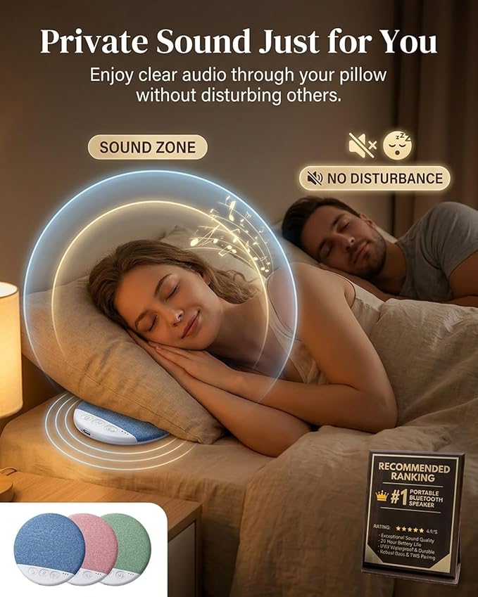Bone Conduction Pillow Speaker, Bluetooth Under Headrest Sound Box with Timer, Ultra Thin Private Audio Machine for Sleeping, Wireless Bedside Music Aid, Portable Night Rest Gadget(#All)