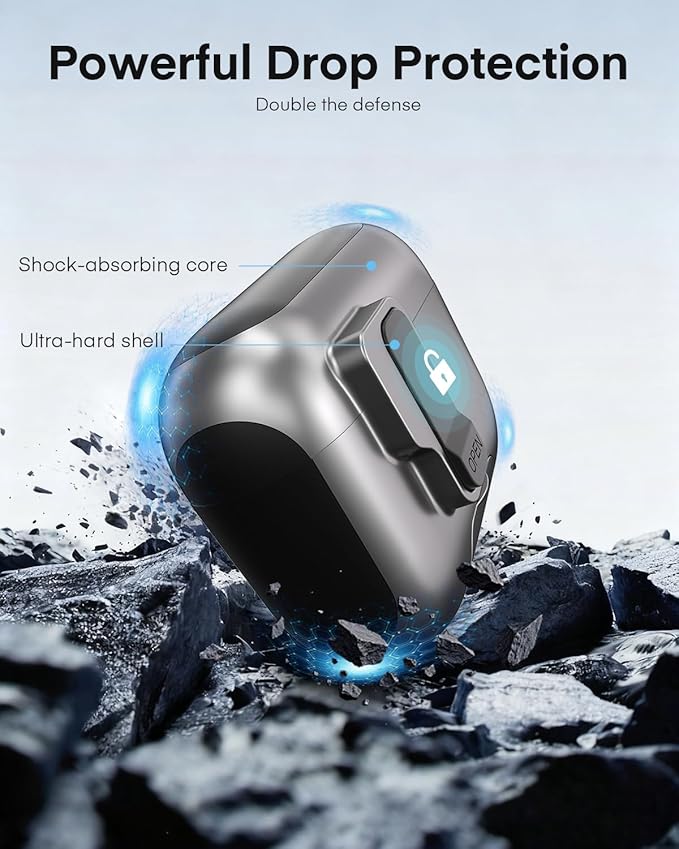 Maxjoy for AirPods Pro 3 Protective Case with Cleaning Kit, Military Hard Case with Lock Shock-Absorbing, Grey