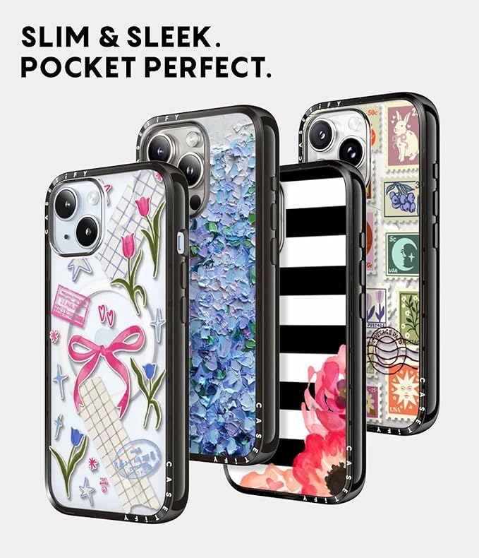 CASETiFY Compact iPhone 16 Case [Slim and Sleek/Compatible with Magsafe / 4 ft. 2X Military Grade Drop Protection] - Bright Spring Flowers - Daisy Floral Pattern - Clear Black