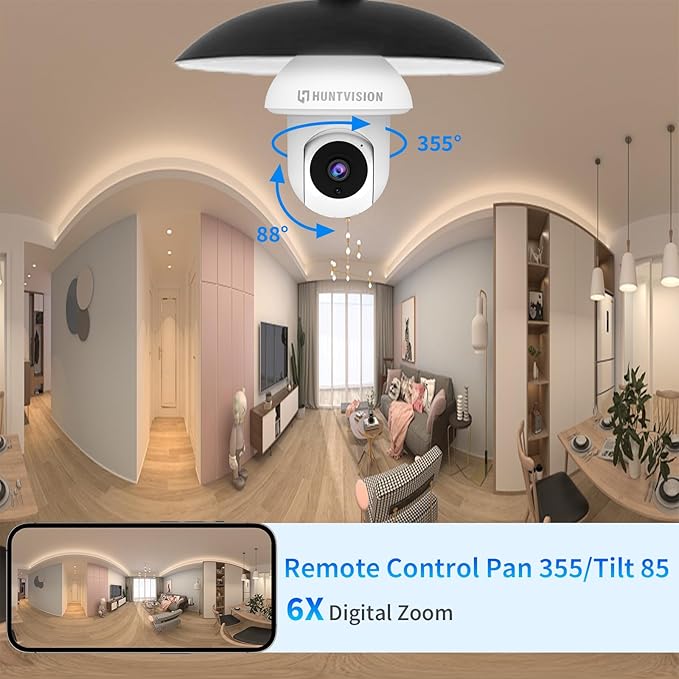 Light Bulb Camera, E3LT Wireless Security Camera 3MP Full HD, 360° View, 2.4G WiFi, Two-Way Talk, Color Night Vision, Compatible with Alexa/Google Home