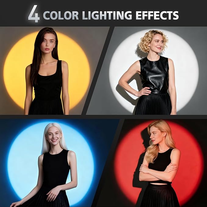 RGB Photography Flashlight, 4 Colors Fill Light with 20 Patterned Light Filters, 10W Portable LED Video Spotlight Sunset Light for Photo, Content Creation Accessories