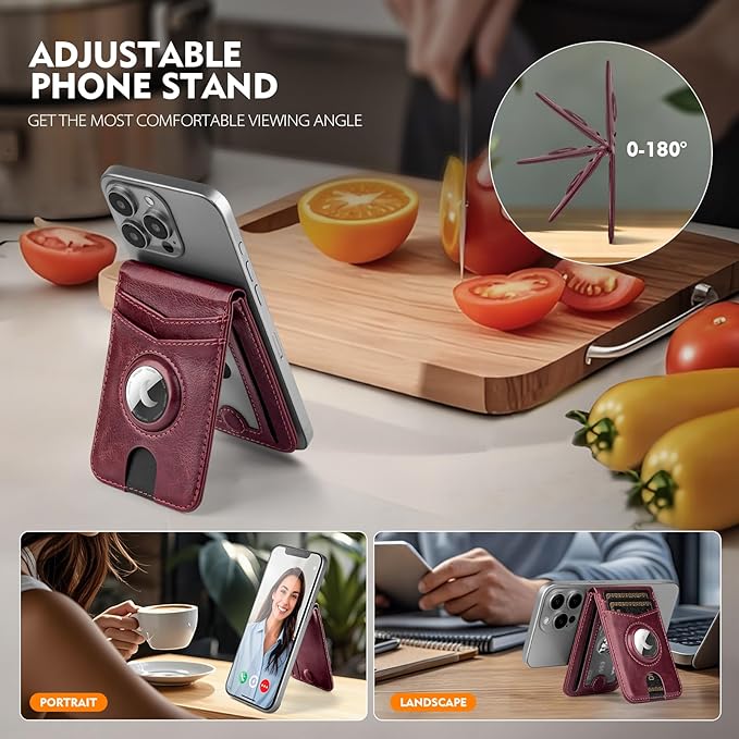 Compatible with Magsafe Case with RFID Blocking Card Holder AirTag pocket for iPhone 17/16/15/14/13/12 Pro/Pro Max/PlusSeries,Not Fit iPhone Mini,Wine Red