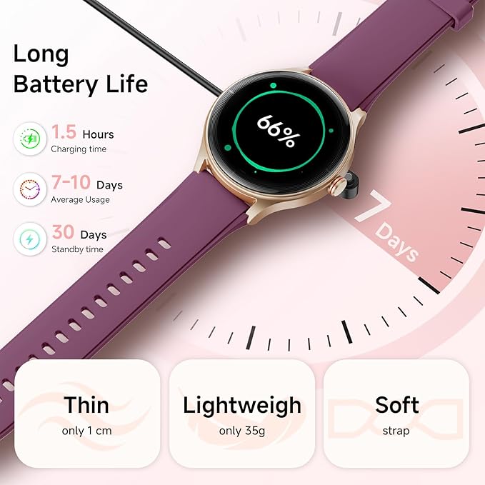 Smart Watch for Women,1.57inch AMOLED Touchscreen Fitness Watch for iPhone & Android,Heart Rate/Sp02/Sleep Monitor,110+ Sport Modes IP68 Waterproof Bluetooth Calls,2 Bands (Purple, 1.57)