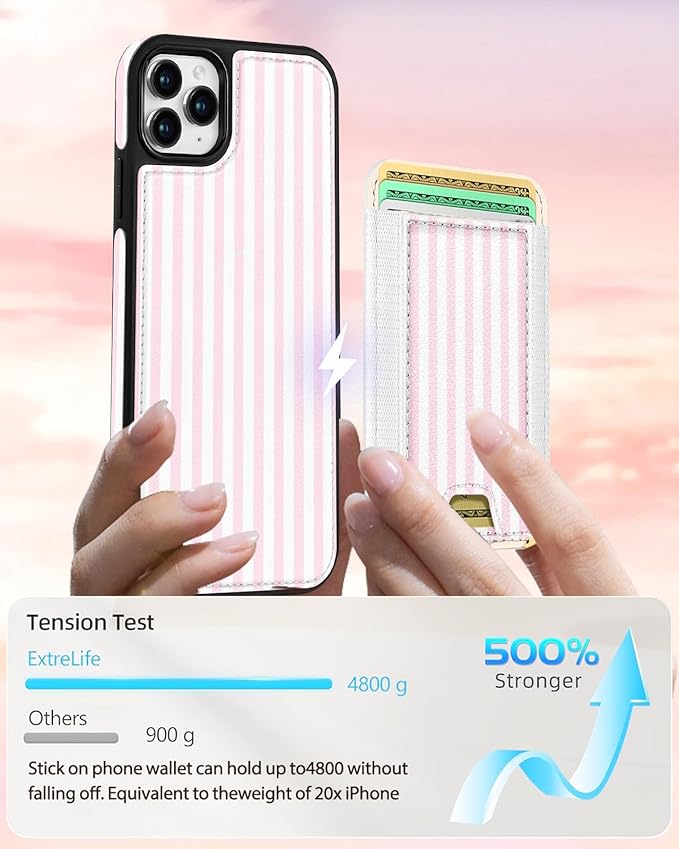 Shorogyt for iPhone 11 Pro Case Wallet - Fits 5 Cards, Compatible with Magsafe Detachable Magnetic Credit Card Holder Leather Cardholder Cute Phone Cover Women Girls for Apple 11Pro, Striped