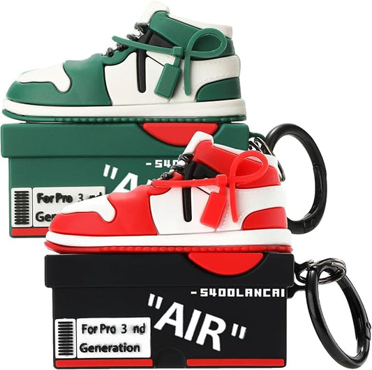 [2Pac] Compatible Airpods Pro 3 Case (2025),3D Cute Cartoon Shoe Box Soft Silicone Protective Cases for Apple AirPods Pro 3rd Generation Case,Airpod Pro 3 Cover with Keychain for Women Men,Red+Green
