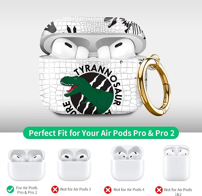 Compatible with Airpod pro 2nd/1st Generation Case Cover with Gold Round Keychain Cute Pattern Hard & Anti Slip Cover for Men Women & Girls（Dinosaur Footprints）