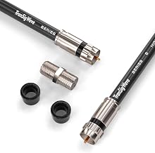 RG6 Coaxial Cable 75 Ohm 50ft Black–Triple Shielded Coax Cord for Modem/Router/Antenna, 4K UHD & High-Speed Internet Compatible, F81 Coupler Included–Indoor/Outdoor Cable for Xfinity/Spectrum/DirecTV