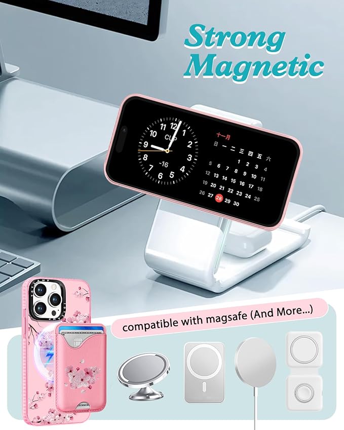 Toycamp for iPhone 14 Pro Case - Compatible with Magsafe Credit Card Holder Wallet Magnetic Cute Women Teen Girls Kawaii Girly Unique Flower Design Phone Cover for iPhone 14 Pro
