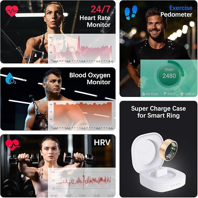 Health Tracker Ring, Smart Health Ring forWomen len with Heart Rate, Blood Oxygen,Sleep Monitor, Steps,Calories, No SubscriptionFee,lP68 Waterproof Smart Ring for iPhone &Android (Rose Gold,10#)