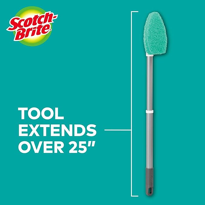 Scotch-Brite Extendable Tub & Tile Scrubber Kit, Includes 1 Handle and 3 Non-Scratch Scrubber Pads + Command Broom and Mop Grippers, 2-Grippers, 4-Strips