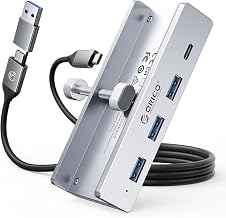 ORICO USB Hub 3.0, Clamp USB Hub with Extra Power Port, 3 USB-A Data Ports, USB-C Port for Monitors, Desks(Silver) - Image 1