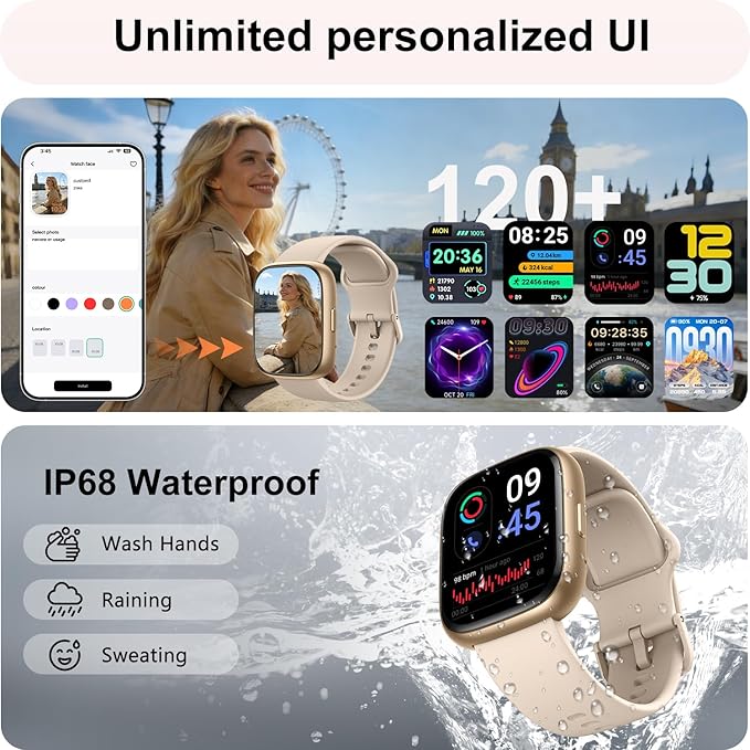 Smart Watch with Alexa & Bluetooth Calling-1.83" HD Touchscreen Fitness Watch, Fitness Tracker w/Heart Rate/Sleep Monitor, 30-Day Standby, 120+ Sports Modes, IP68 Waterproof Smartwatch for Android iOS