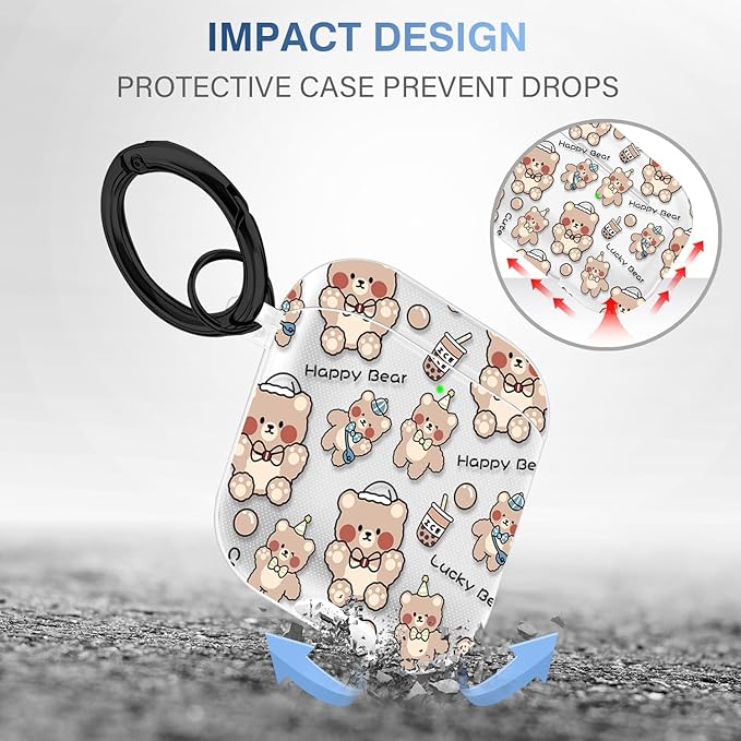 Maxjoy Compatible with AirPods 2nd Generation Case Cover, Cute Flowers Soft Protective for AirPod Gen 1&2 Charging Case,Milk Tea Bear