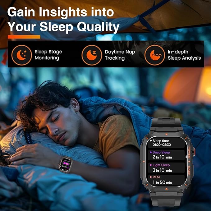 Military GPS Smart Watch for Men Pressure/Altitude/Compass,Fitness Smart Watch for Android Phones and iPhone,Outdoor Waterproof Fitness Tracker with Blood Oxygen/Heart Rate/Sleep/100+ Sport Modes
