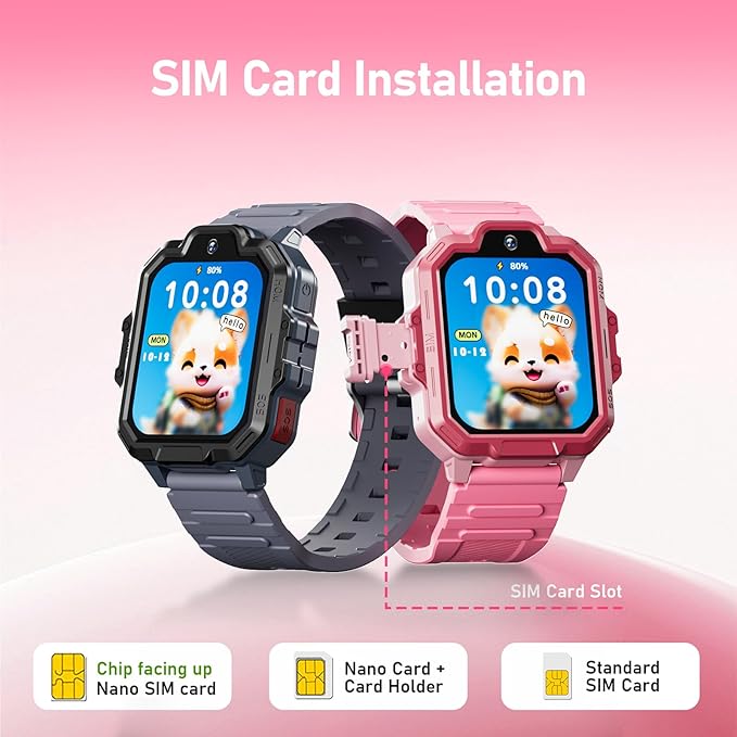 4G Kids Smart Watch, T17 Smartwatch Gifts with Panda Holder, GPS Tracker, Video Calling, SOS, Voice Chat, SMS, School Mode, Puzzle Games, HD Touch Screen for Boys & Girls 3-12（Pink）