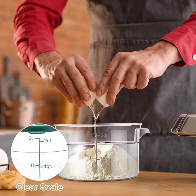 Sawysine 4 Pcs Food Storage Container with Lids Set Proof Dough Clear Round Commercial Containers with Scales and Handles for Bread Dough Rise Restaurant Home Food Storage (1 Qt 2 Qt 4 Qt 6 Qt)