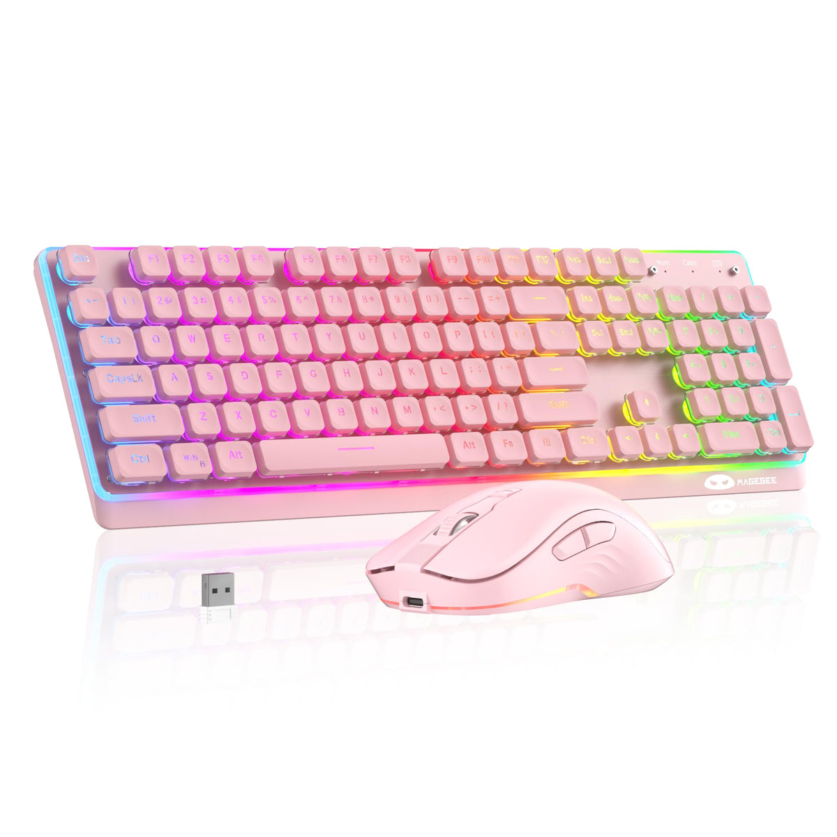 MAGEGEE Wireless Keyboard and Mouse Combo, 2.4G Full Size RGB Keyboard with 104 Keys, Rechargeable Wireless Mouse with 3 DPI, Ergonomic Computer Keyboard and Mouse Set for Windows Mac Laptop PC - Image 1