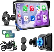 WonVon 7 Inch Wireless Motorcycle Carplay GPS Navigation System with Apple Carplay and Android Auto Portable Screen with Dual Bluetooth, Navigation, Siri, Google Assistant with Magnetic Mount TPMS - Image 1