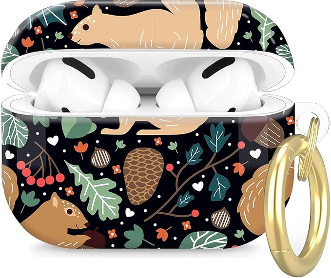 Compatible with Airpod Pro 2nd/1st Generation,Full Protection Cover for Women,Accessories Hard Case Portable & Shockproof for Airpod Pro 2nd Charging Case 2023/2022/2019(Cute Funny Squirrel Leaves)