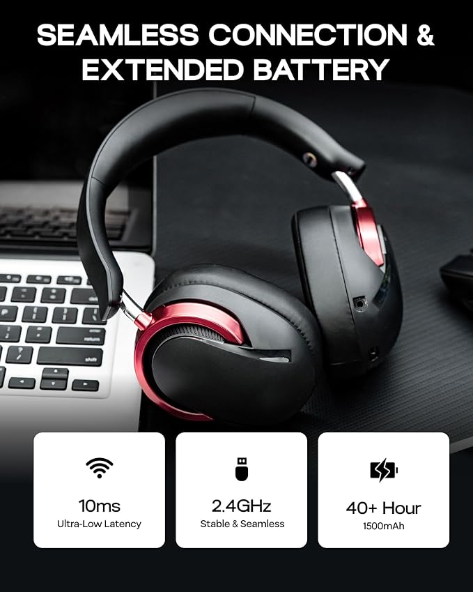 MechLands Aula A700 Wireless Gaming Headset with 7.1 Surround Sound, 50mm Driver, 2.4GHz/BT/Wired, Gaming Headphone with Noise Canceling Mic, RGB Light, 40H Battery, for PS4/PS5/PC/Switch (Black Red)