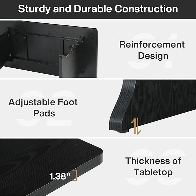 Tribesigns 63" Large Desk for Home Office, Spacious Executive Computer Desk with Ample Leg Room, Double PC Gaming Writing Table Study Desk with Sturdy Legs, Black