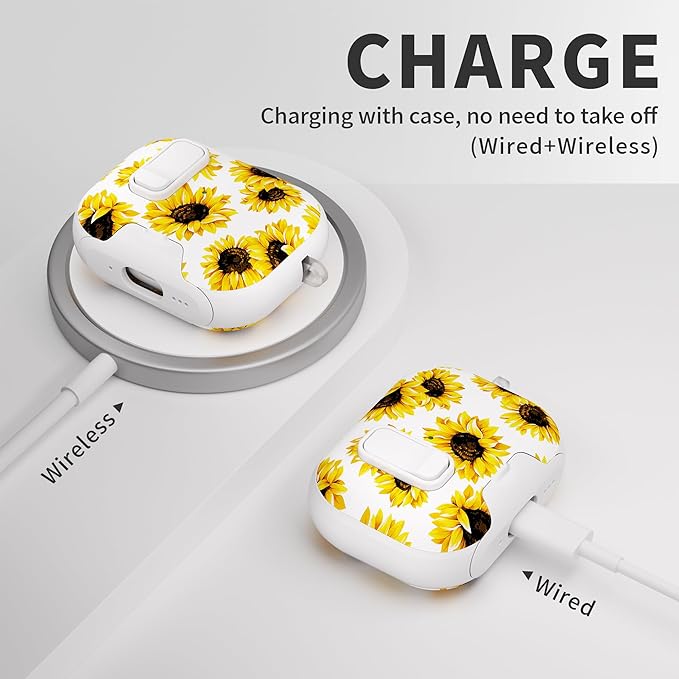 for AirPods Pro 3 Case(2025) with Secure Lock Clip and Phone Stand,Floral Girly Style Protective Cover with Cleaning Kit and Hand Strap for Apple AirPod Pro 3 Generation (White Sunflower)