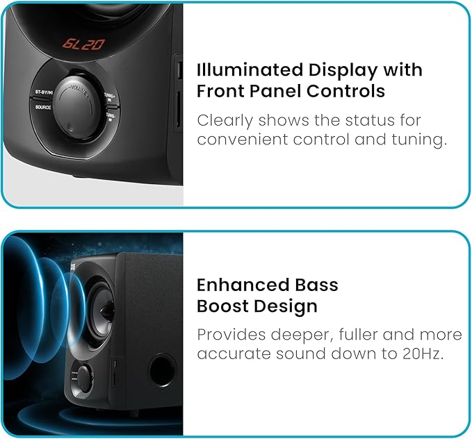 Acoustic Audio AA5172 700W Bluetooth Home Theater 5.1 Speaker System with FM Tuner, USB, SD Card, Remote Control, Powered Sub (6 Speakers, 5.1 Channels, Black with Gray)