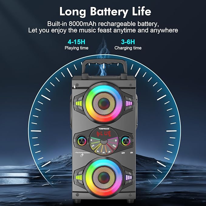 Bluetooth Speakers, 60W Portable Wireless Loud Outdoor Home Party Bluetooth Speaker with Subwoofer, FM Radio, LED Colorful Lights, Microphone, Remote and Big Powerful Stereo Deep Bass Sound Boombox