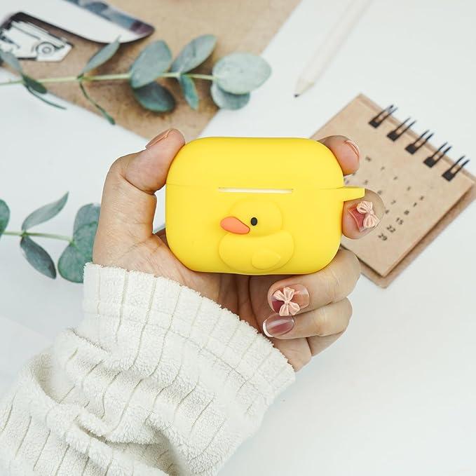 Wonhibo for Airpod Pro Case, Cute Kawaii Cover for Airpod Pro 2019 with Keychain for Women (Duck)