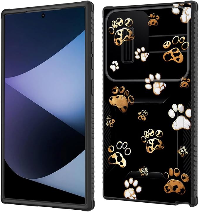for Galaxy S24 Ultra Case Built in Slide Camera Lens Cover,Heavy Duty Shockproof Protection Dual Layer Case for Samsung Galaxy S24 Ultra 6.8" 2024,Cute Dog Paw Prints