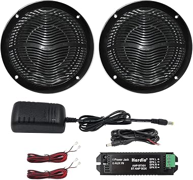 Herdio 6.5 Inch Marine Bluetooth Speakers 2 Way 120W Peak Boat Speakers for Car/ATV/UTV/Golf Cart Use, Pair, Black