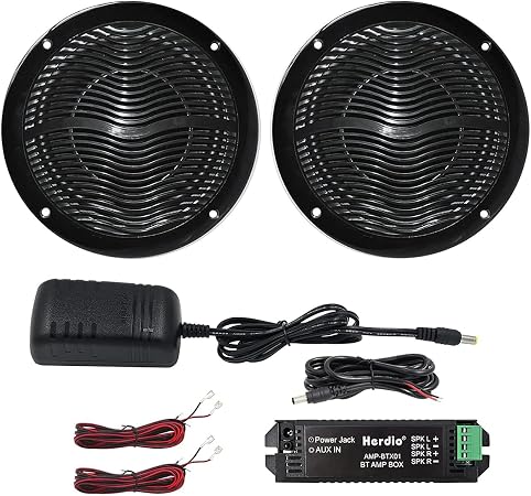 Herdio 6.5 Inch Marine Bluetooth Speakers 2 Way 120W Peak Boat Speakers for Car/ATV/UTV/Golf Cart Use, Pair, Black