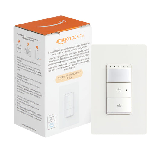 Amazon Basics Smart Motion Sensor Dimmer Switch, 3-Way, Works with Alexa Only, 2.4 GHz Wi-Fi, No Hub Required, Voice Control, White